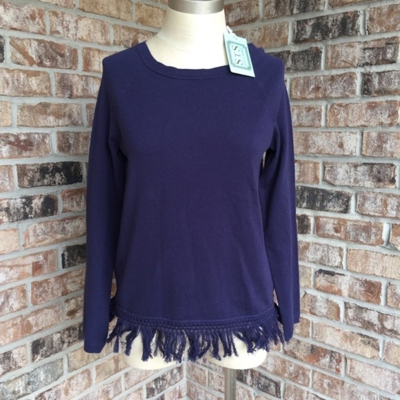 NWT Sail to Sable Fringe Long Sleeves Top Blue XS - Picture 1 of 5